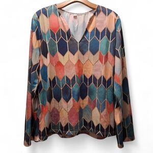 Exclusive Geometric Multicolor Long Sleeve Top XL